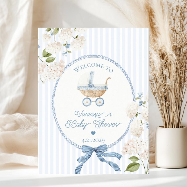 Poster Vintage Carriage French Blue Baby Shower Welcome (Criador carregado)
