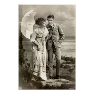 Póster Vintage Casal romântico com Parasol