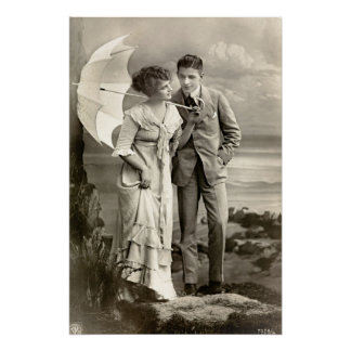 Póster Vintage Casal romântico com Parasol