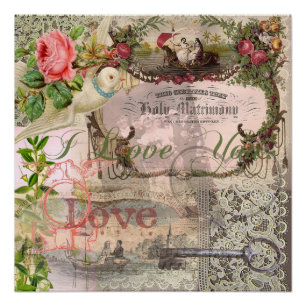 Póster Vintage Casamento Antiquado de Casamento Elegante