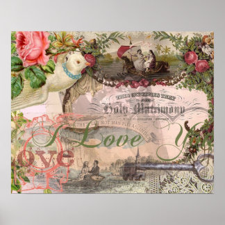 Póster Vintage Casamento Antiquado de Casamento Elegante