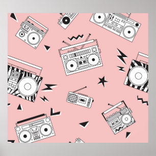 Poster Vintage cassette players: padrão retrô.