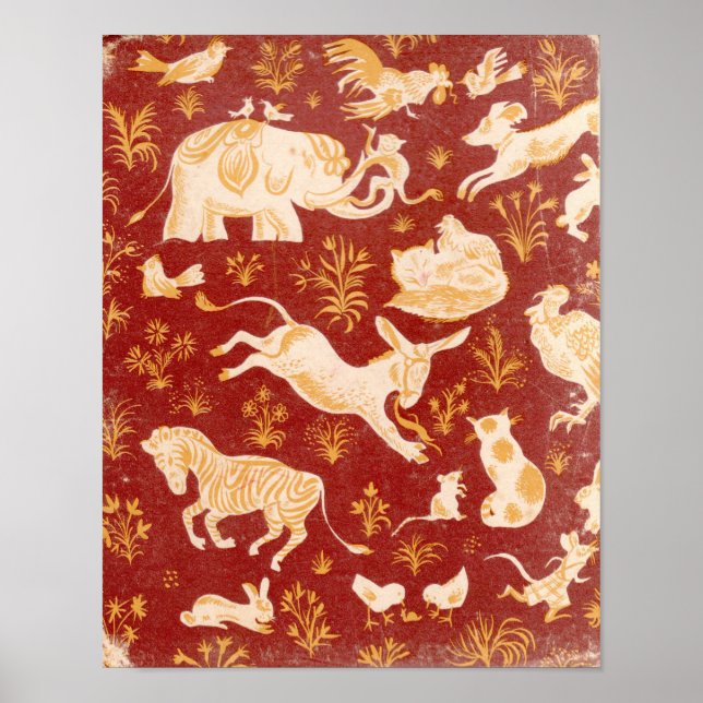 Poster Vintage castanho, animais de arte (Frente)