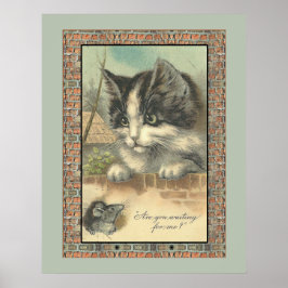 Poster Vintage cat and mouse "waiting for me?"