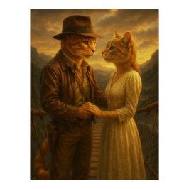 Póster Vintage Cat Couple Portrait - Classic Romance