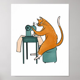 Poster Vintage Cat Sewing