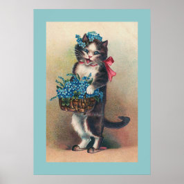 Poster Vintage "Cat with Forget-me-Nots 2"