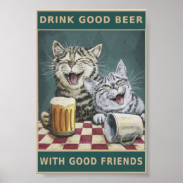 Poster Vintage cats e cerveja