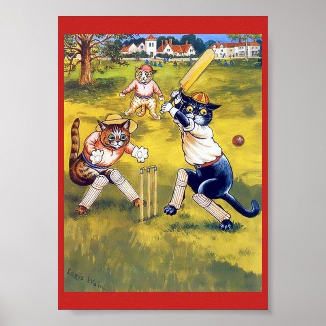Poster Vintage Cats Jogando Cricket (Frente)