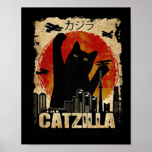 Poster Vintage Catzilla - Camiseta de Gatinho Divertido e