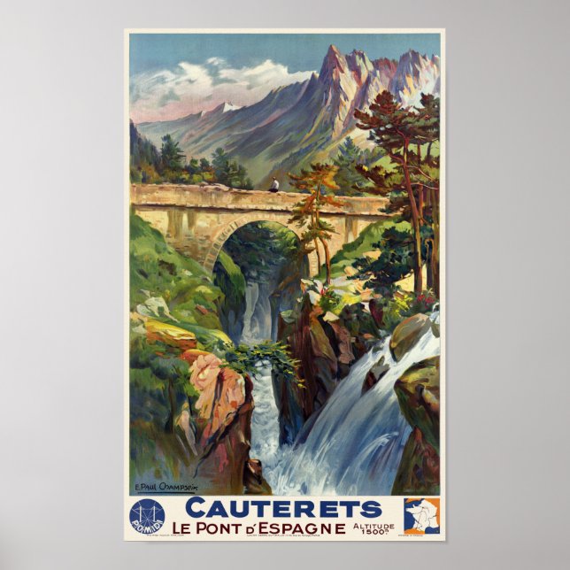 Poster vintage Cauterets Le Pont d'Espagne France (Frente)