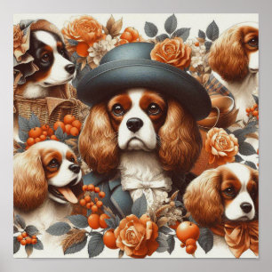 Poster Vintage Cavalier King Charles Spaniel Painting