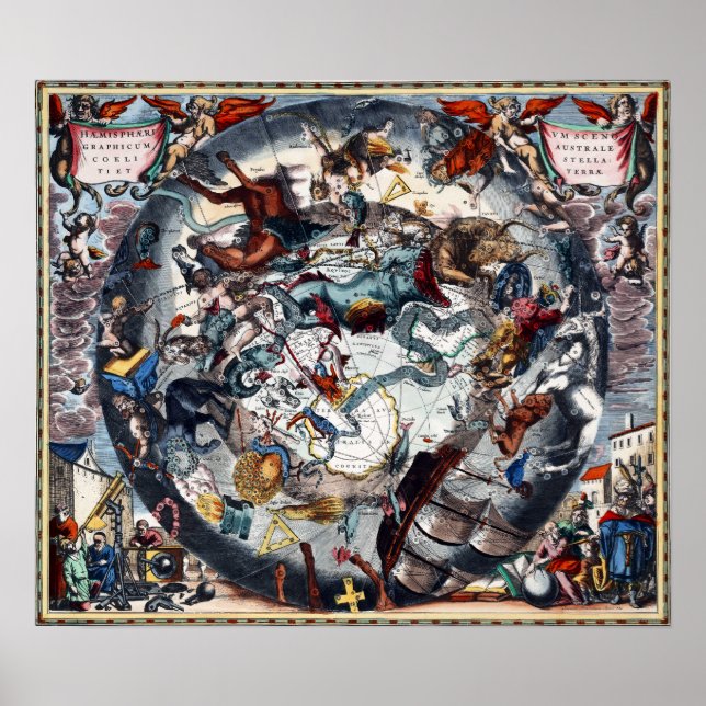 Poster Vintage Celestial Map Cetus Aquarius Andromeda (Frente)