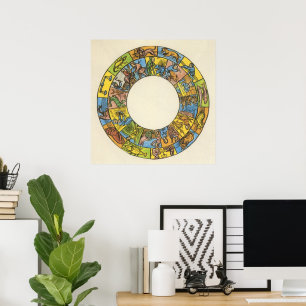 Póster Vintage celestial, roda astrológica do zodíaco