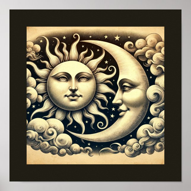 Poster Vintage Celestial Sun & Moon (Frente)