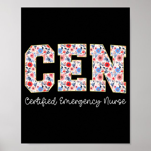 Poster Vintage Cen Certified Emergency Nurse Wildflowers  (Frente)