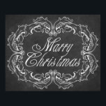 Póster Vintage chalkboard Merry Christmas Quote Art<br><div class="desc">Vintage chalkboard "Merry Christmas" quote art with decorative,  festive frame to adorn your rooms at Christmas time. 
Elegant,  black and white Christmas print. 
Choose your size and paper type.
Wonderful Christmas gift idea too.</div>