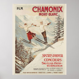 Poster Vintage Chamonix Ski Illustration Viagem