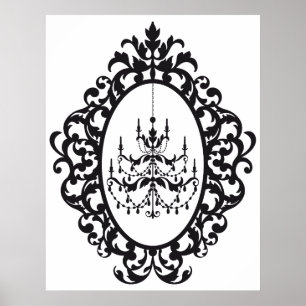 Póster Vintage chandelier em quadro de imagem antigo