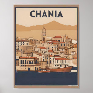 Poster Vintage Chania City Souvenirs crete grécia