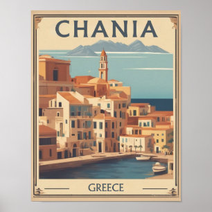 Poster Vintage Chania City Souvenirs crete grécia