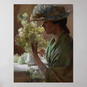Poster Vintage Charles Courtney Curran Lady com Bouque