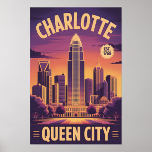 Poster Vintage Charlotte Carolina do Norte Rainha Cidade