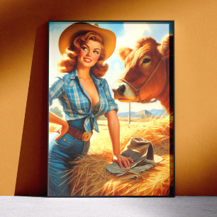 Póster Vintage Charmosa Cowgirl Pin-up