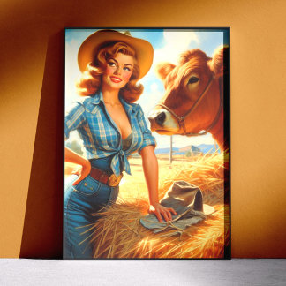Póster Vintage Charmosa Cowgirl Pin-up