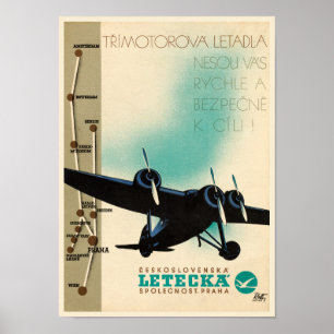 Poster vintage Checoslováquia Letecka 1932