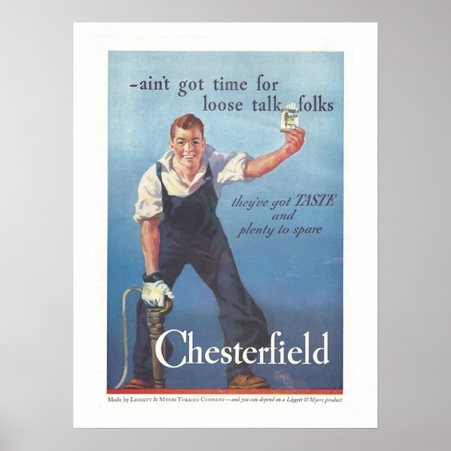 Poster Vintage Chesterfield Cigarettes Anúncio (Frente)