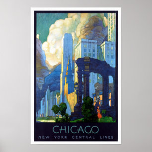 Poster Vintage Chicago Illinois Train Viagem