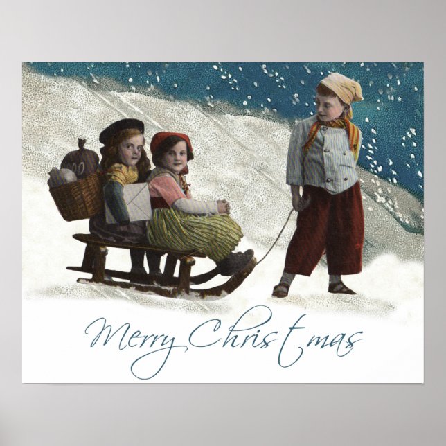 Poster Vintage Children Sleding (Frente)