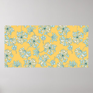 Poster Vintage Chrysanthemum Flowers Vintage Seamless Pat