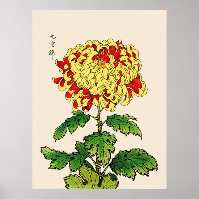 Póster Vintage Chrysanthemum Japonês. Amarelo de mostarda (Frente)