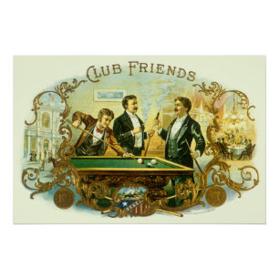 Póster Vintage Cigar Label Art, Club Amigos Billiards