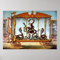 Vintage Circus Cobra Handler e Animais Enjaulados