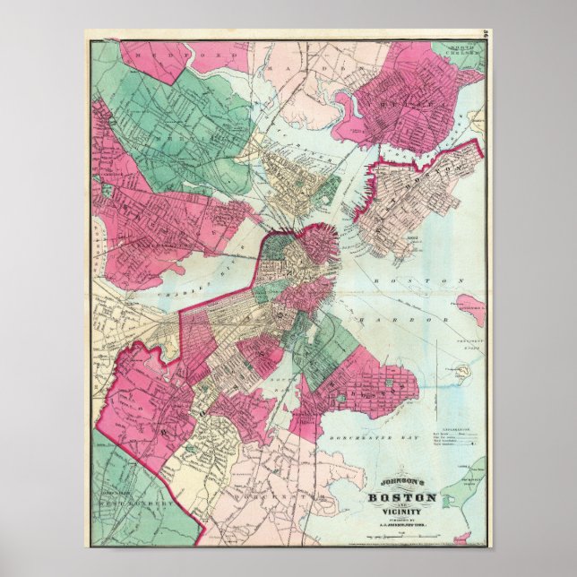 Poster Vintage City Map of Boston 1870 (Frente)