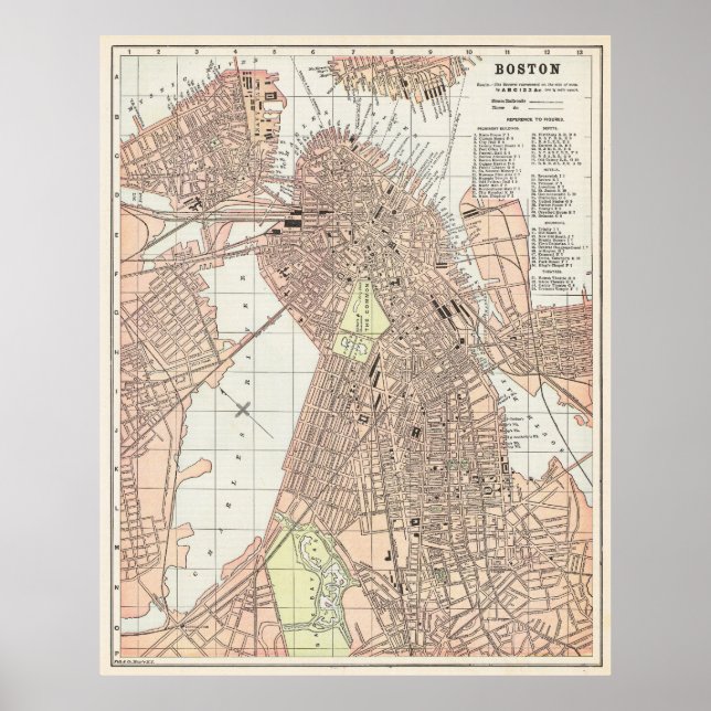 Poster Vintage City Map of Boston 1893 (Frente)