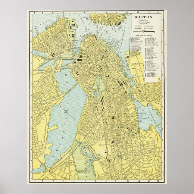 Poster Vintage City Map of Boston 1899 (Frente)