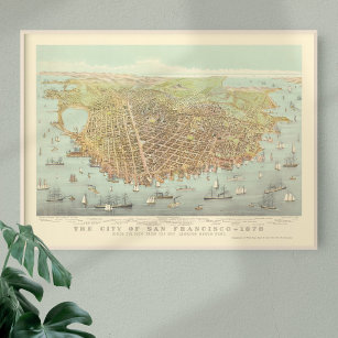 Poster Vintage City of San Francisco Restored Map, 1878
