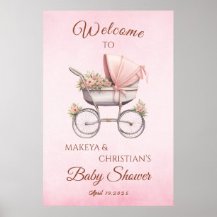 Poster Vintage Classic Girl Pink Chá de fraldas Welcome