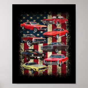 Poster Vintage Clique Muscle Car Retro American Flag Patr