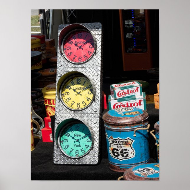 Poster Vintage Clocks - Sydney, Londres, Nova Iorque (Frente)