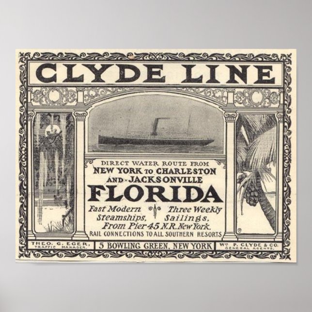 Poster Vintage Clyde Line Florida Steamship Ad (Frente)