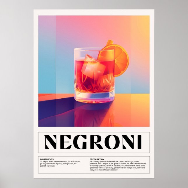 Poster Vintage Cocktails: Negroni (Frente)