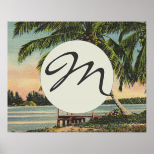 Poster Vintage Coconut Palms Tropical Breeze Sunset