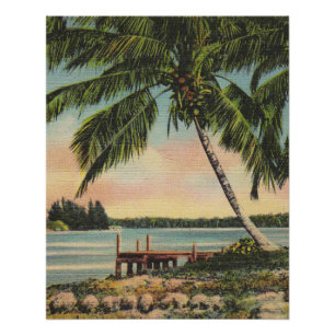 Póster Vintage Coconut Palms Tropical Breeze Sunset