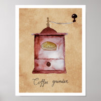 Vintage Coffee Grinder Watercolor Trabalho de arte