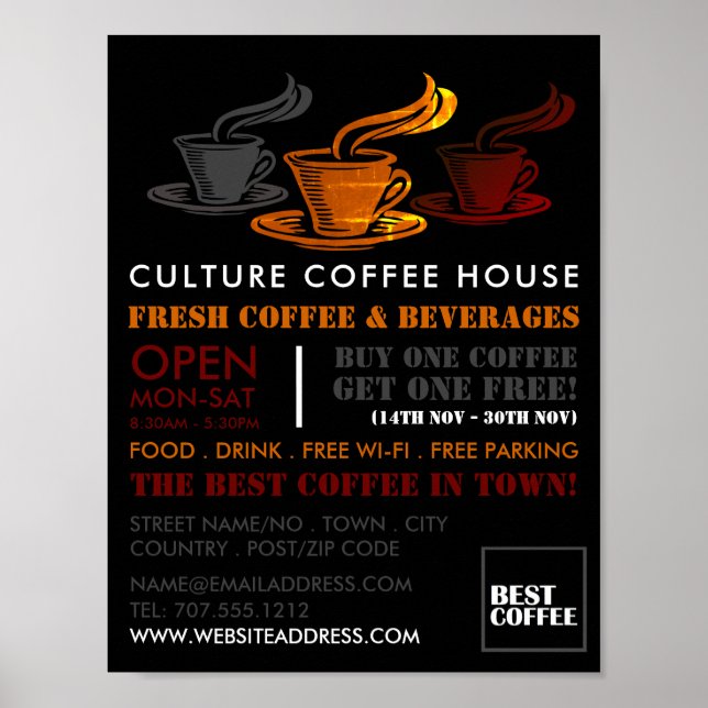 Poster Vintage Coffee Mug, Barista, Café, Coffeehouse (Frente)